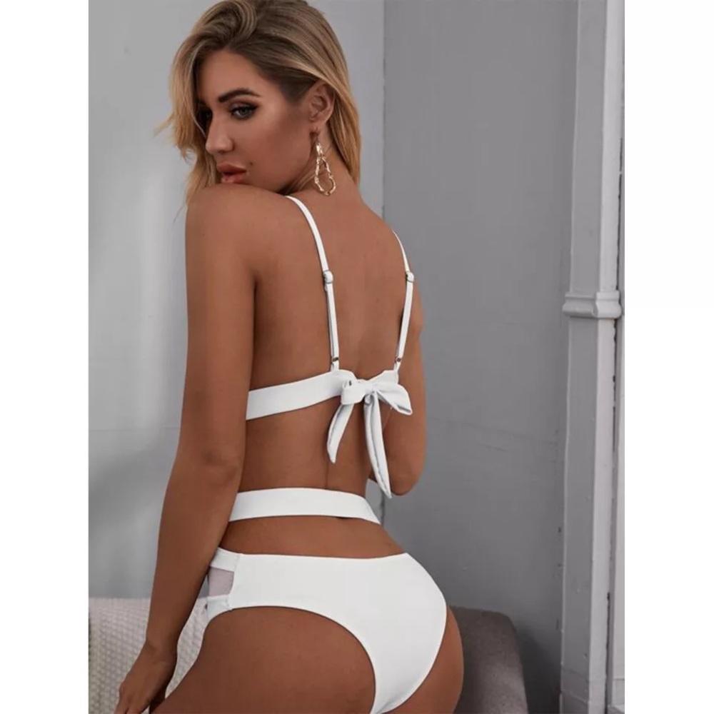 NWT cut out swimsuit XL M S white sexy monokini mesh high leg cage cut out mesh - Picture 3 of 8